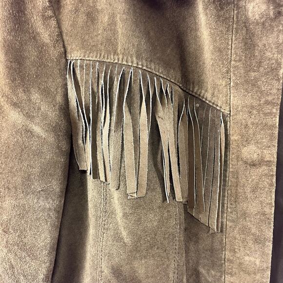 Vintage Alfani Medium Western Suede Shirt Shacket Snap Up Leather Frills Cowboy - Picture 6 of 9